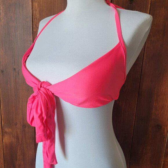 Aerie Scoop Bikini *TOP ONLY* S|P Hot Pink Tie Front Halter Top Tie Two Ways - Picture 12 of 16